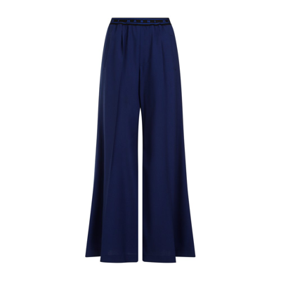 Shop Marni Logo Waist Pleated Pants In Blue