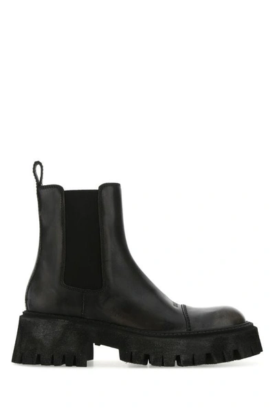 Shop Balenciaga Woman Black Leather Tractor Ankle Boots