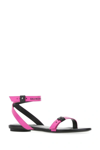 Shop Balenciaga Woman Fuchsia Leather Sandals In Pink