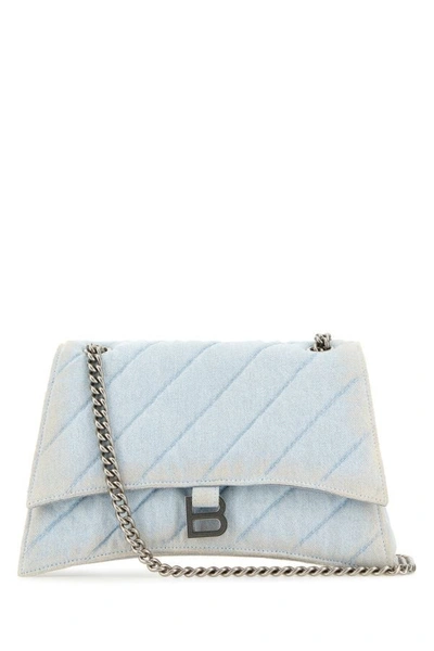 Shop Balenciaga Woman Light-blue Denim Crush M Shoulder Bag