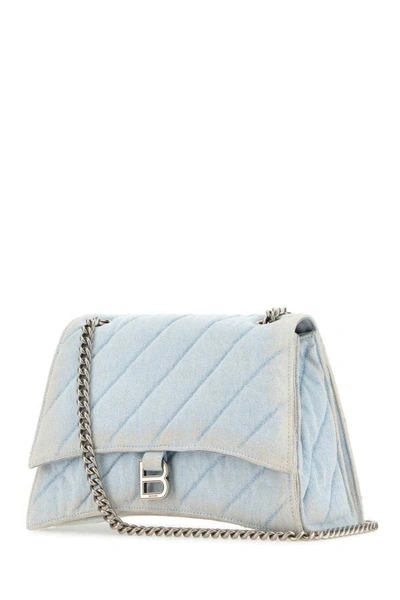 Shop Balenciaga Woman Light-blue Denim Crush M Shoulder Bag