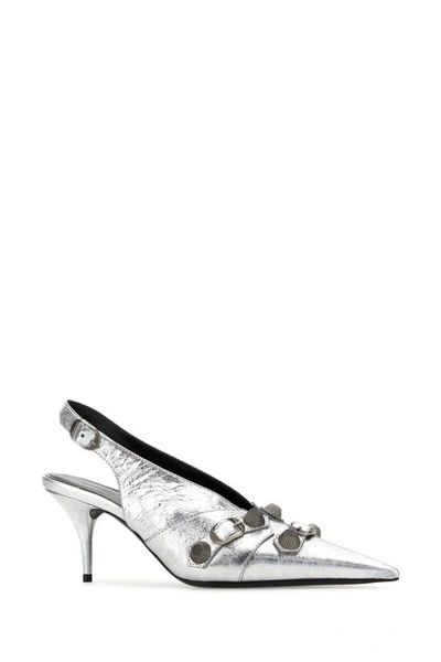 Shop Balenciaga Woman Silver Leather Cagole Pumps