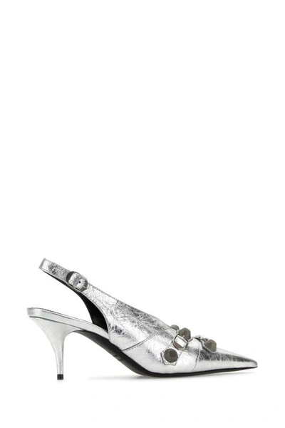 Shop Balenciaga Woman Silver Leather Cagole Pumps