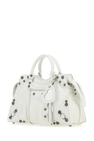 Shop Balenciaga Woman White Leather Neo Cagole City Handbag
