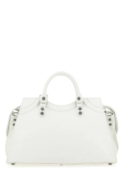 Shop Balenciaga Woman White Leather Neo Cagole City Handbag