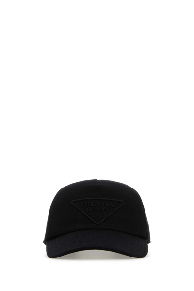 Shop Prada Denim Baseball Cap In Black