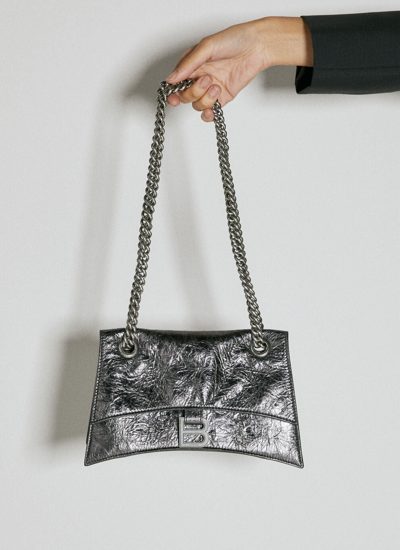 Shop Balenciaga Women Crush Chain Shoulder Bag In Gray
