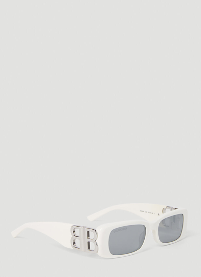Shop Balenciaga Women Dynasty Rectangular Sunglasses In White