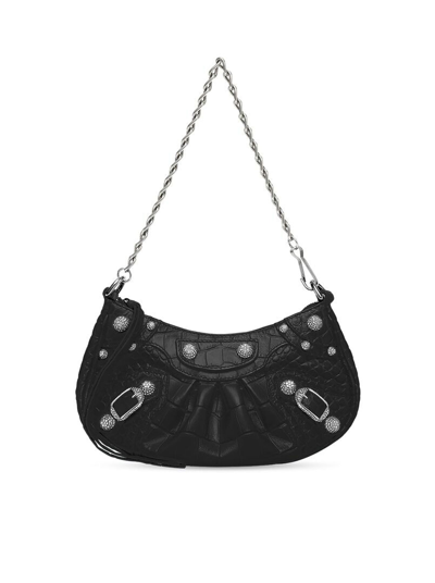 Shop Balenciaga Women Le Cagole Mini Bag With Crocodile And Rhinestones Chain For Women In Black