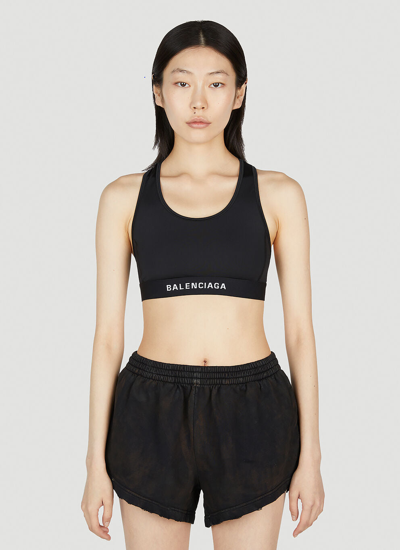 Shop Balenciaga Women Logo Athletic Bra In Black