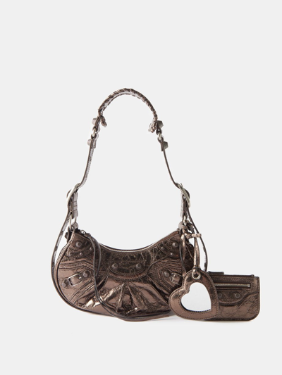 Shop Balenciaga Women Xs Le Cagole Leather Shoulder Bag In Brown