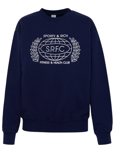 Shop Sporty And Rich Sporty & Rich Logo Printed Crewneck Sweatshirt In Navy