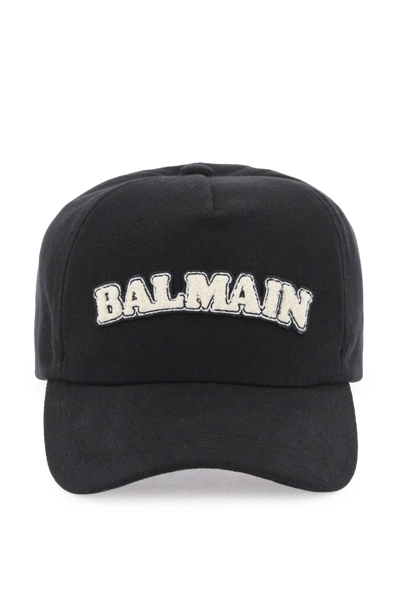 Shop Balmain Terry Logo Baseball Cap Men In Black