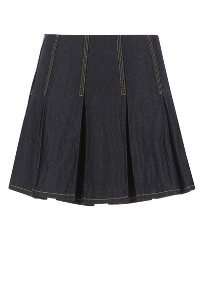 Shop Bottega Veneta Woman Dark Blue Denim Mini Skirt