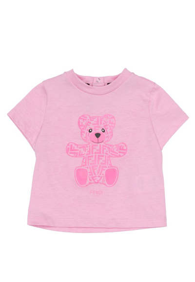 Shop Fendi Kids Logo Teddy Bear Printed T In Pink