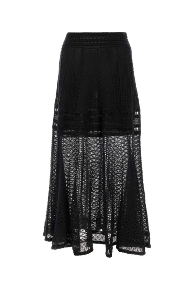 Shop Chloé Double Layered Midi Skirt In Black