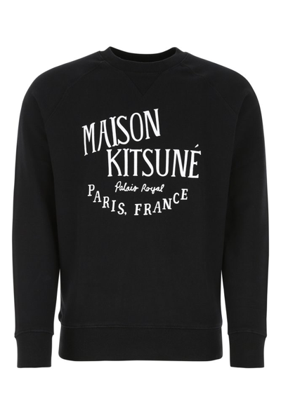 Shop Maison Kitsuné Logo Printed Crewneck Sweatshirt In Black