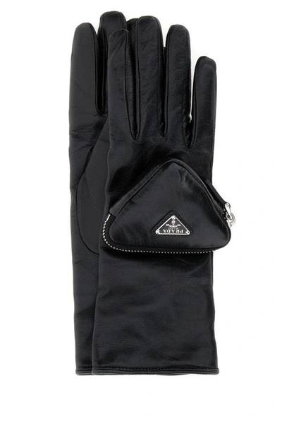 Shop Prada Woman Black Leather Gloves