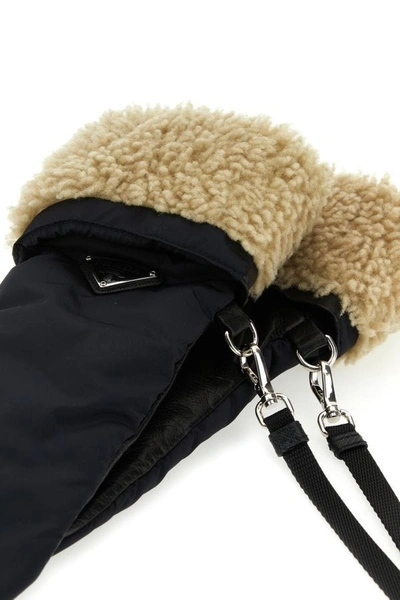 Shop Prada Woman Black Nylon And Nappa Leather Gloves