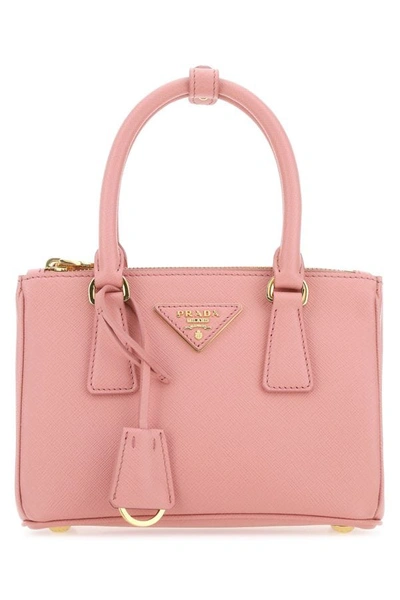 Shop Prada Woman Pink Leather Mini Galleria Handbag