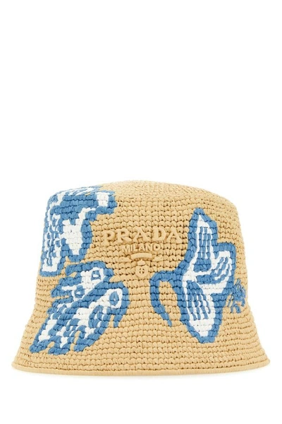 Shop Prada Woman Raffia Bucket Hat In Brown