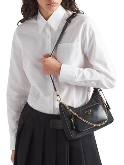 Shop Prada Women Mini Bag In Re-nylon And Brushed Leather In Black