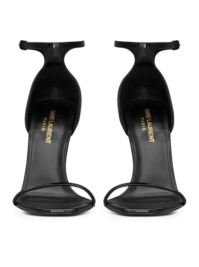 Shop Saint Laurent Women Opyum Patent Sandals With Golden Heel In Black