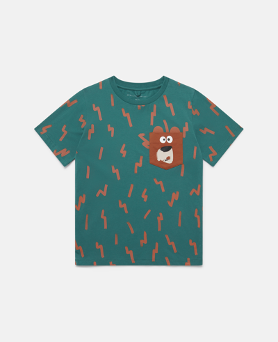 Shop Stella Mccartney Lightning Strike Bear Pocket T-shirt In Green