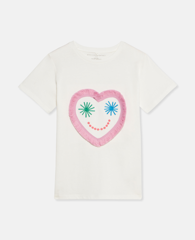 Shop Stella Mccartney Fringed Smiley Heart T-shirt In White
