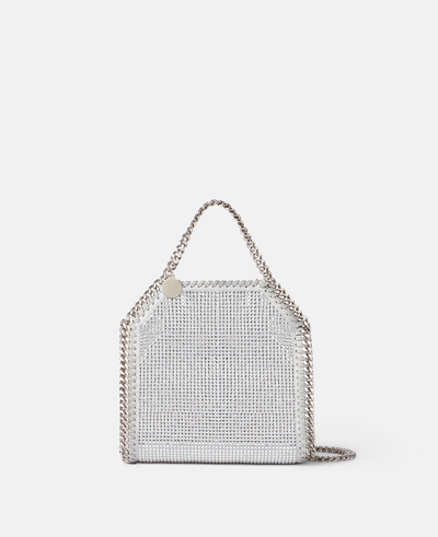 Shop Stella Mccartney Falabella Crystal Mesh Mini Tote Bag In Silver