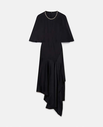 Shop Stella Mccartney Pearl Embroidery Double Satin Midi Dress In Black