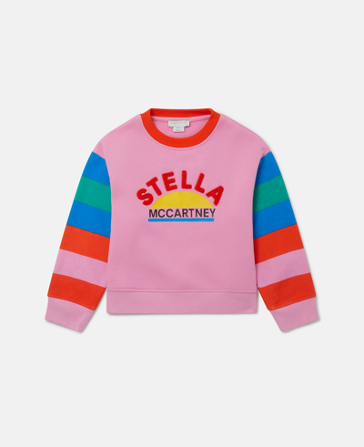 Shop Stella Mccartney Logo Striped Sleeve Sweatshirt In Pink