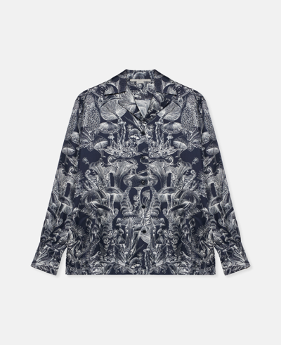 Shop Stella Mccartney Fungi Forest Print Silk Pyjama Shirt In Navy Multicolour
