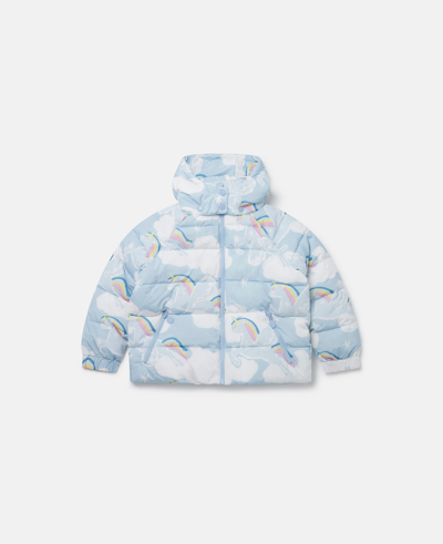 Shop Stella Mccartney Rainbow Unicorn Cloud Print Puffer Coat In Blue