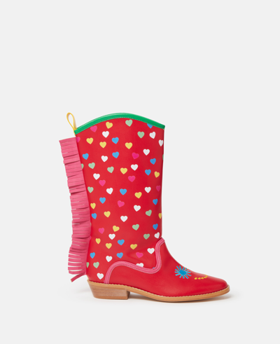 Shop Stella Mccartney Heart Print Fringed Cowboy Boots In Red