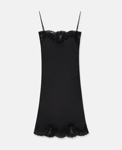 Stella Mccartney Guipere Lace-trim Satin Midi Dress In Black