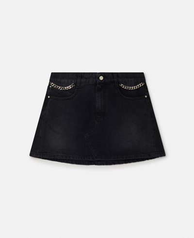 Shop Stella Mccartney Falabella Denim Mini Skirt In Black