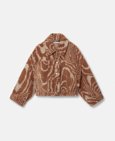 Shop Stella Mccartney Woodgrain Print Teddy Jacket In Camel/oat