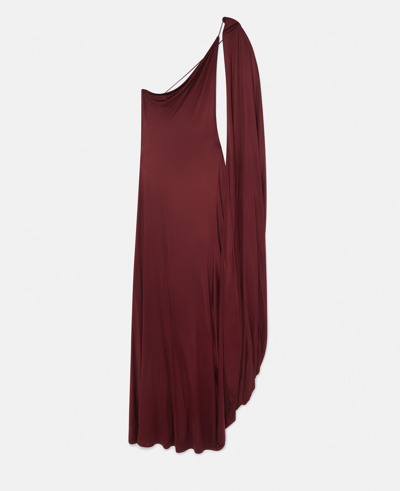 Shop Stella Mccartney One-shoulder Cape Gown In Dark Cherry