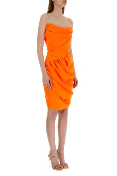 Shop Vivienne Westwood Woman Fluo Orange Polyester Pointed Corset Dress