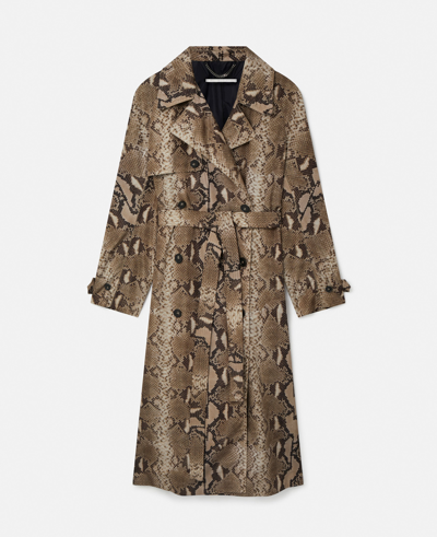 Shop Stella Mccartney Python Print Belted Trench Coat In Brown Multicolour