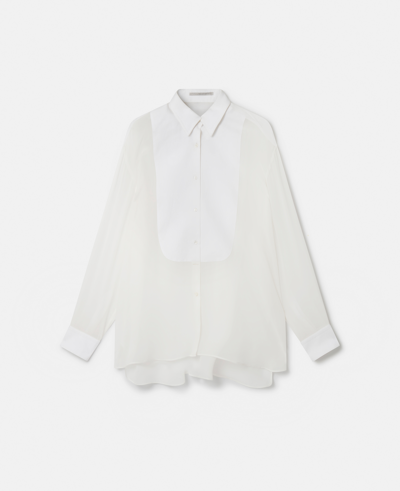 Shop Stella Mccartney S-wave Silk Chiffon Tuxedo Shirt In White
