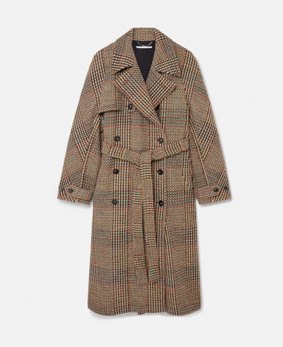 Shop Stella Mccartney Tweed Belted Long Coat In Brown