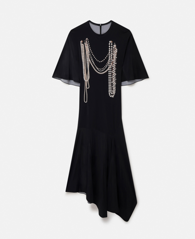 Shop Stella Mccartney Pearl Trompe L'oeil Print Midi Dress In Black