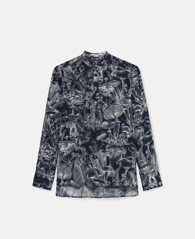 Shop Stella Mccartney Fungi Forest Print Silk Shirt In Navy Multicolour
