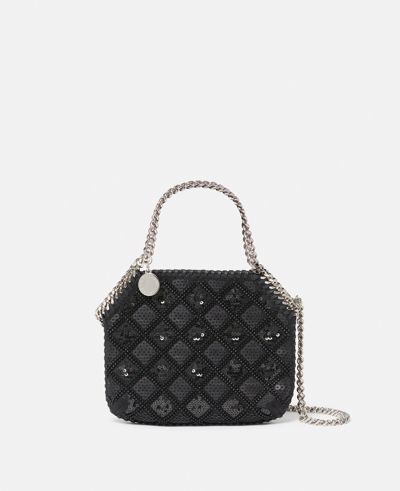 Shop Stella Mccartney Falabella Checked Sequin Embroidery Evening Tote Bag In Black