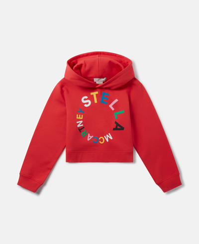 Shop Stella Mccartney Circular Logo Cropped Hoodie In Red