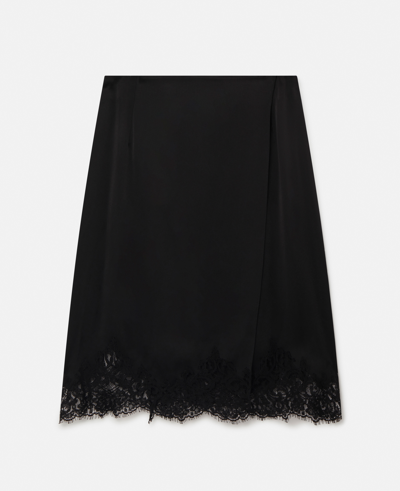 Shop Stella Mccartney Lace Satin Midi Skirt In Black