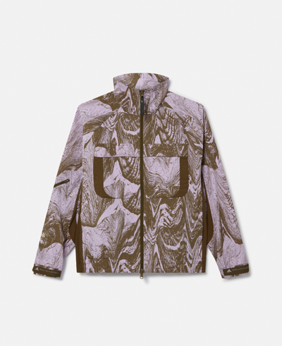 Shop Stella Mccartney Moire Wood Print Woven Track Jacket In Purple Glow/trace Olive