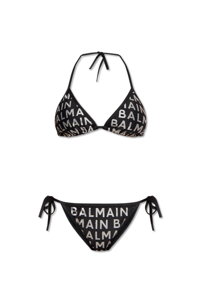 Shop Balmain Black Logo-printed Bikini In New